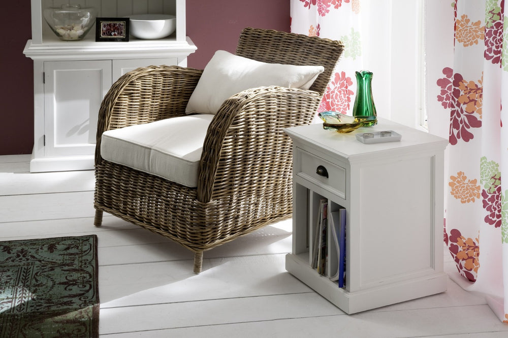 HomeRoots 24" Solid Wood Nightstand with Chic White Finish, Versatile Storage & Metal Accents for Any Room 397620