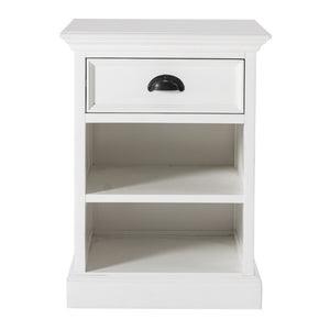 HomeRoots 24" White Solid Wood Nightstand - Distressed Vintage Design with Drawer & Open Shelf for Storage 397622