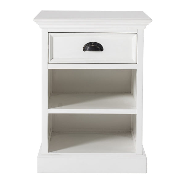 HomeRoots 24" White Solid Wood Nightstand - Distressed Vintage Design with Drawer & Open Shelf for Storage 397622