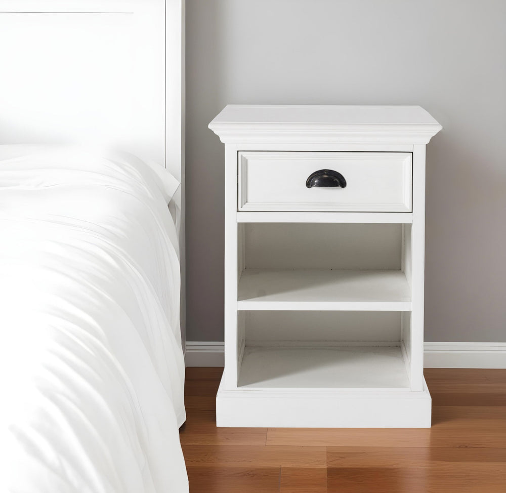 Homeroots 24" Distressed White One Drawer Solid Wood Nightstand   397622