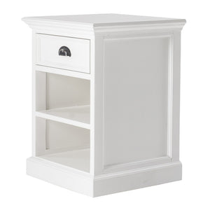 HomeRoots 24" White Solid Wood Nightstand - Distressed Vintage Design with Drawer & Open Shelf for Storage 397622