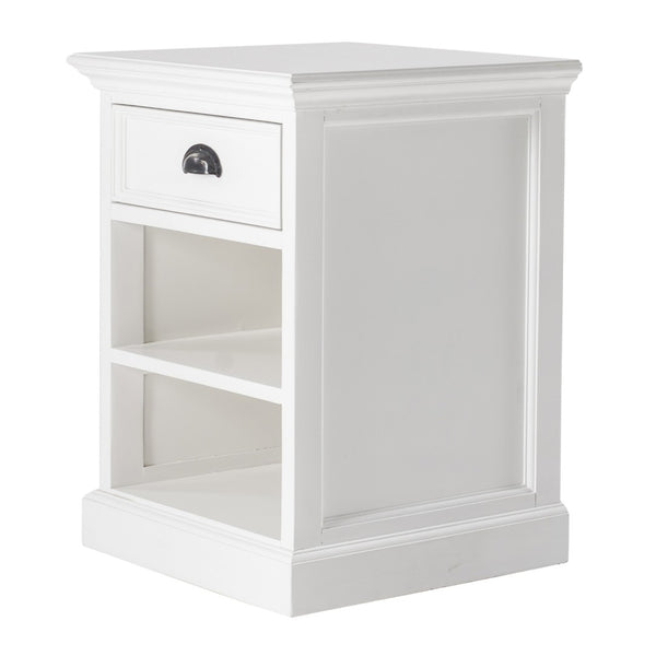 HomeRoots 24" White Solid Wood Nightstand - Distressed Vintage Design with Drawer & Open Shelf for Storage 397622