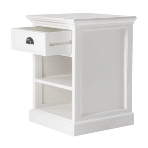 HomeRoots 24" White Solid Wood Nightstand - Distressed Vintage Design with Drawer & Open Shelf for Storage 397622