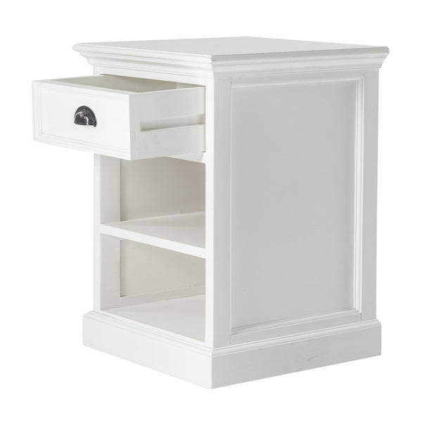 HomeRoots 24" White Solid Wood Nightstand - Distressed Vintage Design with Drawer & Open Shelf for Storage 397622