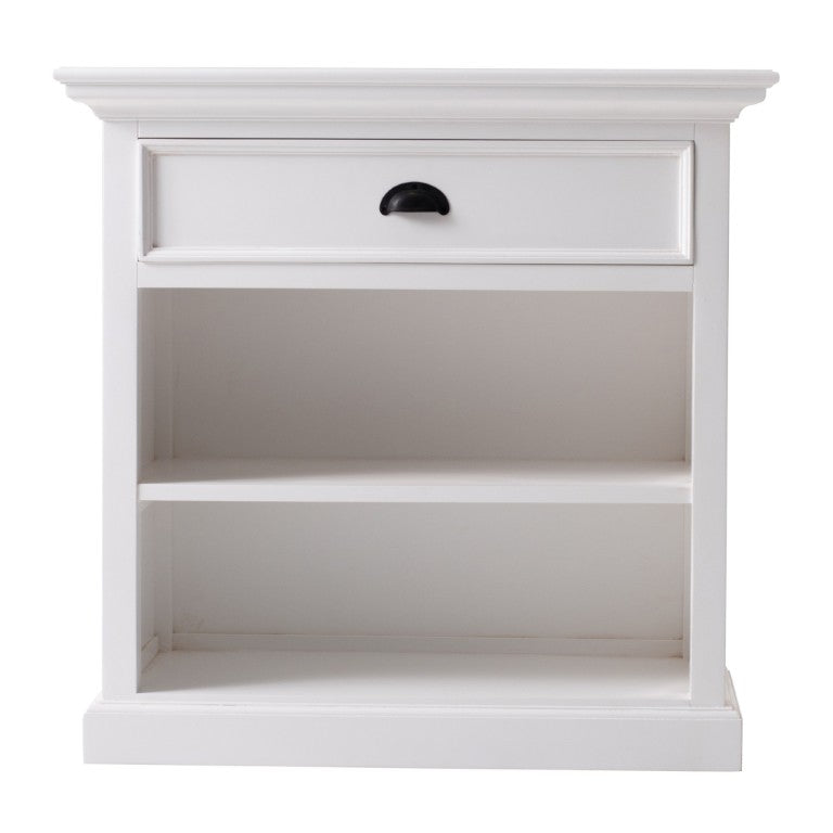 HomeRoots Classic White Nightstand with Open Shelving for Elegant Bedroom Storage Organization 397624