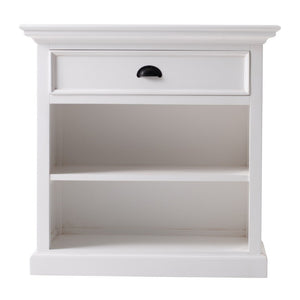 HomeRoots Classic White Nightstand with Open Shelving for Elegant Bedroom Storage Organization 397624
