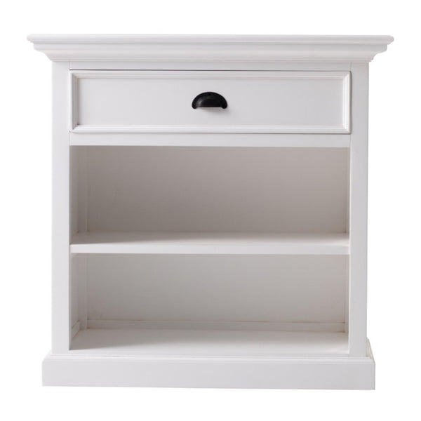 HomeRoots Classic White Nightstand with Open Shelving for Elegant Bedroom Storage Organization 397624