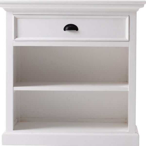 Classic White Nightstand with Open Shelving for Elegant Bedroom Storage Organization