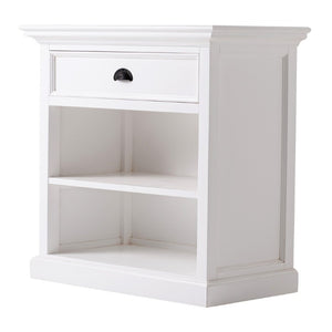 Classic White Nightstand with Open Shelving for Elegant Bedroom Storage Organization