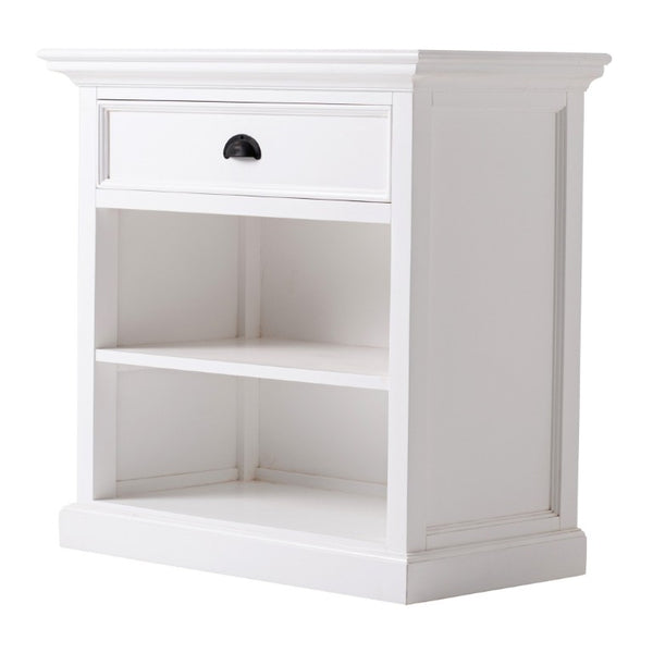 Classic White Nightstand with Open Shelving for Elegant Bedroom Storage Organization
