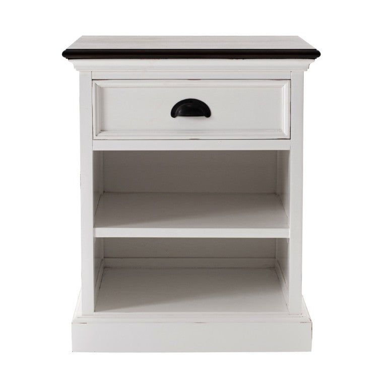 HomeRoots Distressed Two-tone Farmhouse Nightstand Open Shelf Storage for Bedroom Decor 397625