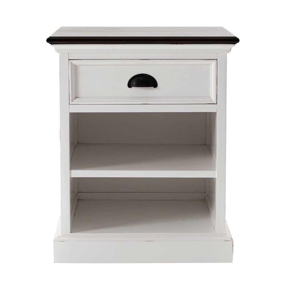Homeroots Distressed White And Deep Brown Nightstand With Shelves   397625