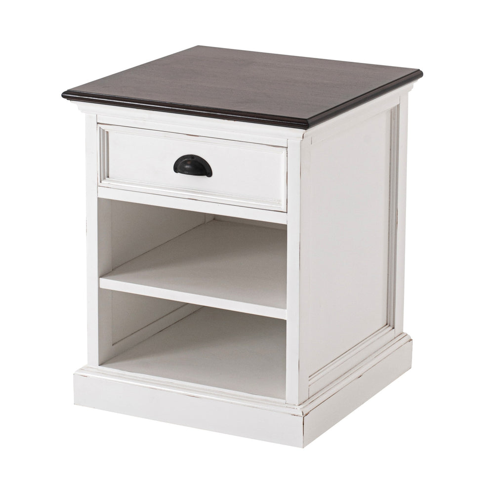 Homeroots Distressed White And Deep Brown Nightstand With Shelves   397625