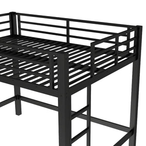 English Elm Full Metal Loft Bed with Sturdy Frame, Easy-Climb Ladder, Guardrails & Underbed Storage Space Black W1580P370678