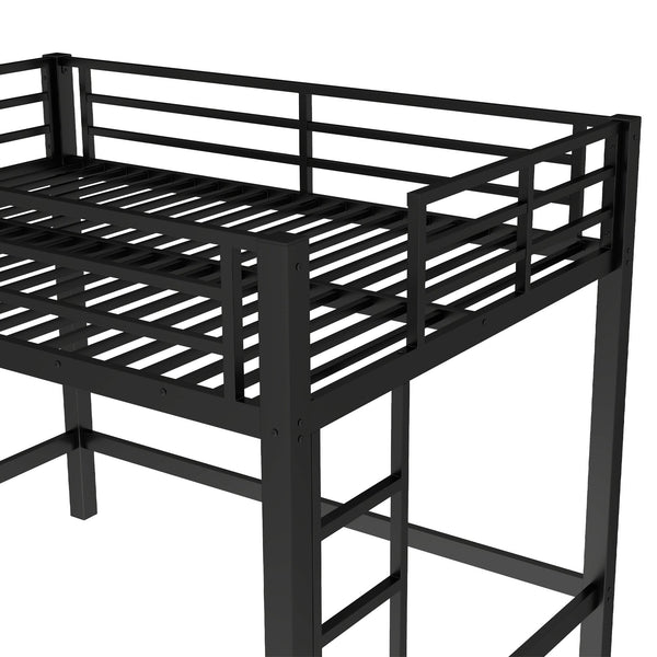 English Elm Full Metal Loft Bed with Sturdy Frame, Easy-Climb Ladder, Guardrails & Underbed Storage Space Black W1580P370678
