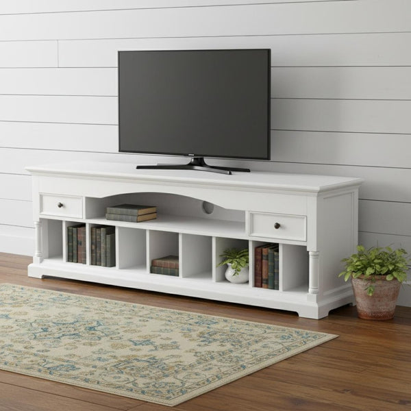 HomeRoots 71" White Console Table - Farmhouse Charm with Shelves & Drawers for Stylish Storage & Décor 397653