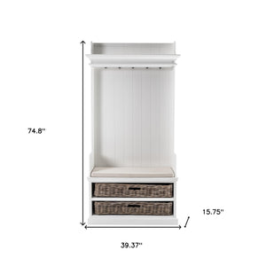 Homeroots Classic White Entryway Coat Rack And Bench With Baskets  Mahogany,Kubu Rattan 397659