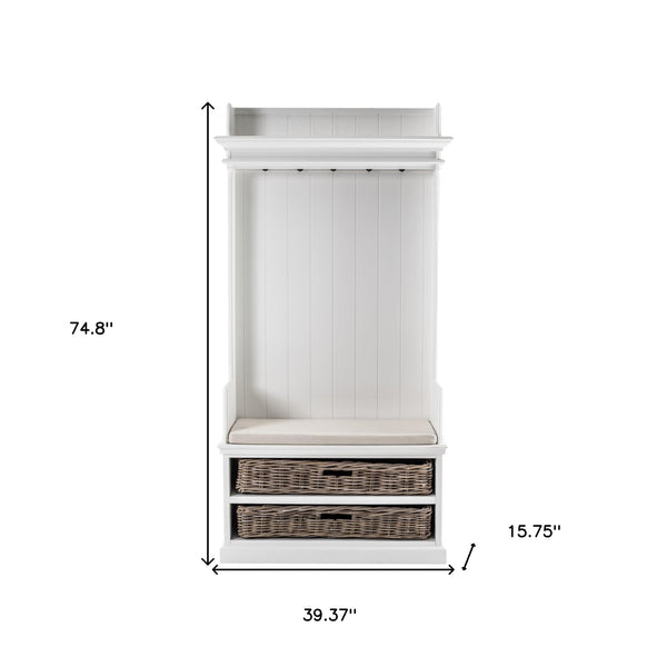 Homeroots Classic White Entryway Coat Rack And Bench With Baskets  Mahogany,Kubu Rattan 397659