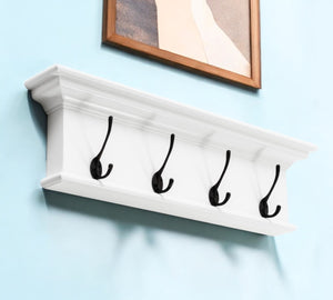 HomeRoots 28" Classic White Wood Coat Rack with 4 Hooks & Shelf - Elegant Entryway Storage Solution for Home 397661
