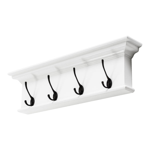 Homeroots 28" Classic White Wood Four Hook Hanging Coat Rack  Mahogany 397661