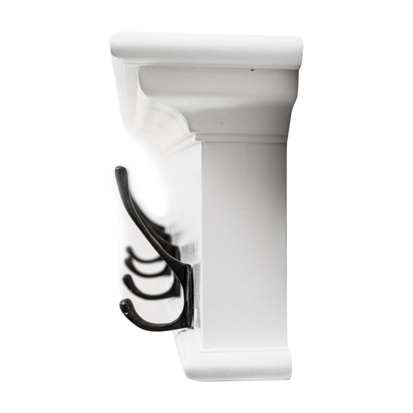 Homeroots 28" Classic White Wood Four Hook Hanging Coat Rack  Mahogany 397661