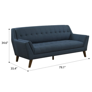 English Elm Wallace & Bay - Blue Mid-Century Sofa in Navy Peacock Fabric — 80" Wide, Easy-Care Upholstery, Stylish Comfort for Living Rooms B361P384453
