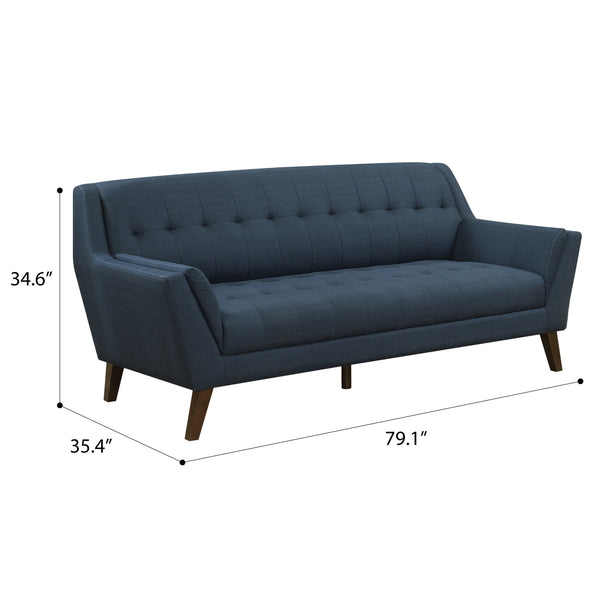 English Elm Wallace & Bay - Blue Mid-Century Sofa in Navy Peacock Fabric — 80" Wide, Easy-Care Upholstery, Stylish Comfort for Living Rooms B361P384453