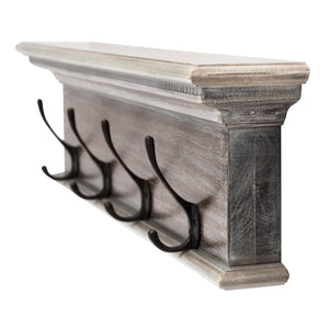 Homeroots 28" Natural Wash Rustic Wood Four Hook Hanging Coat Rack  Mahogany 397662