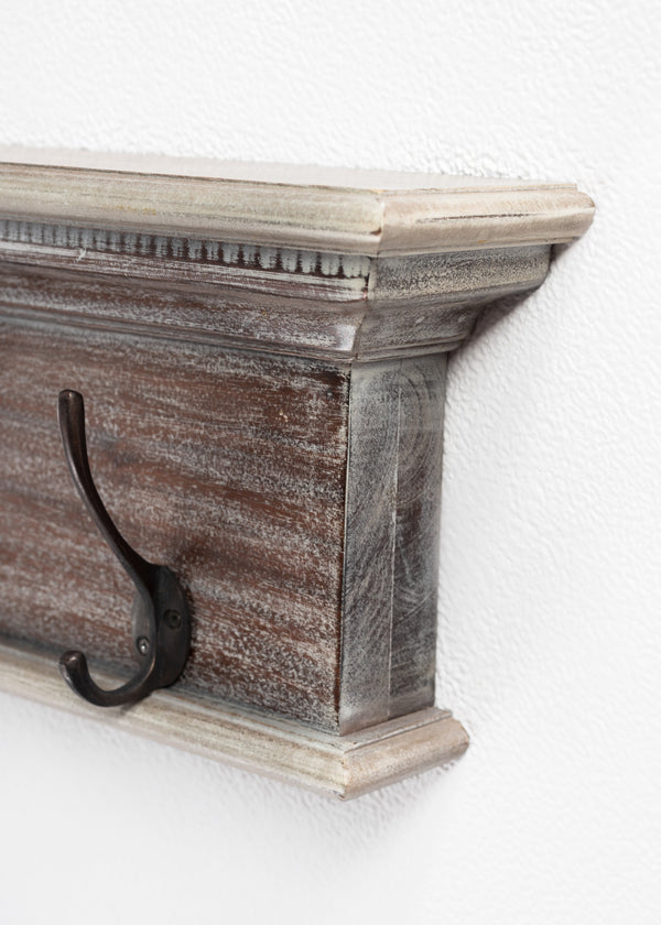 Homeroots 28" Natural Wash Rustic Wood Four Hook Hanging Coat Rack  Mahogany 397662