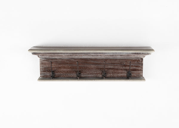 Homeroots 28" Natural Wash Rustic Wood Four Hook Hanging Coat Rack  Mahogany 397662