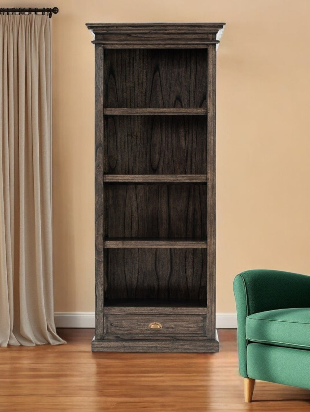 HomeRoots 75" Elegant Brown & Black Four-Tier Bookcase with Drawer - Perfect for Small Spaces & Stylish Storage 397666