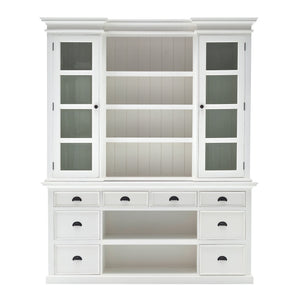 Homeroots 87" White Wood Bookcase With Glass Doors Drawers And Baskets   397667