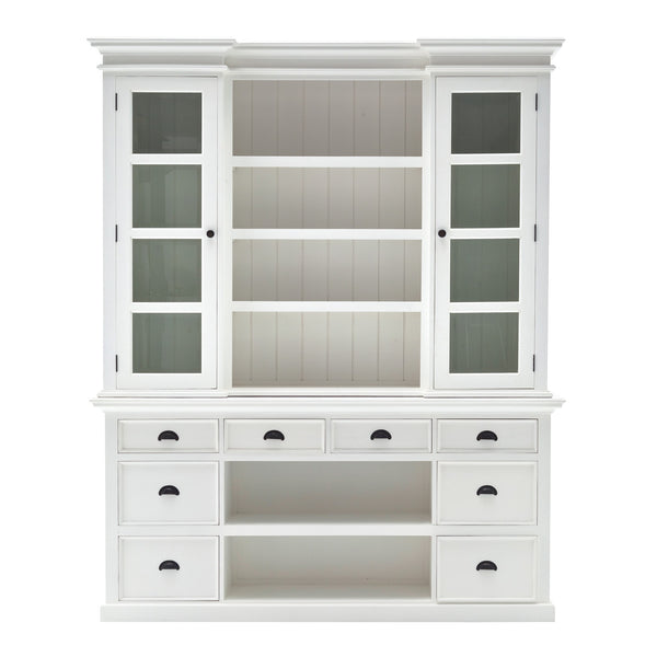 Homeroots 87" White Wood Bookcase With Glass Doors Drawers And Baskets   397667