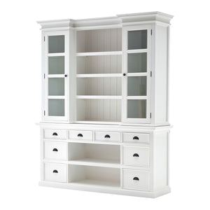 Homeroots 87" White Wood Bookcase With Glass Doors Drawers And Baskets   397667