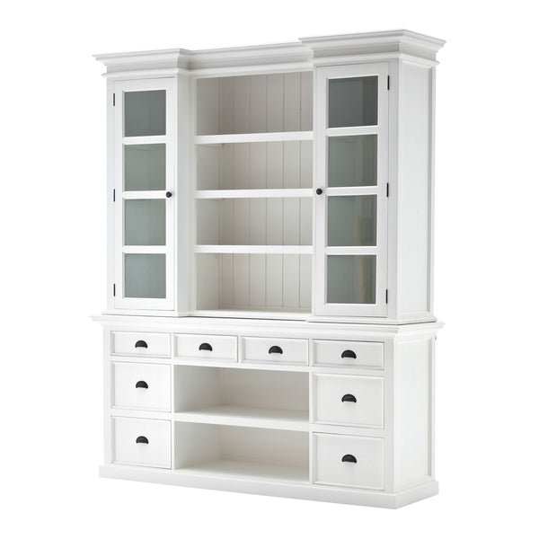 Homeroots 87" White Wood Bookcase With Glass Doors Drawers And Baskets   397667