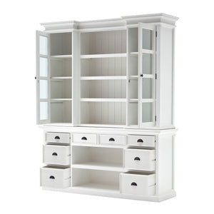 Homeroots 87" White Wood Bookcase With Glass Doors Drawers And Baskets   397667