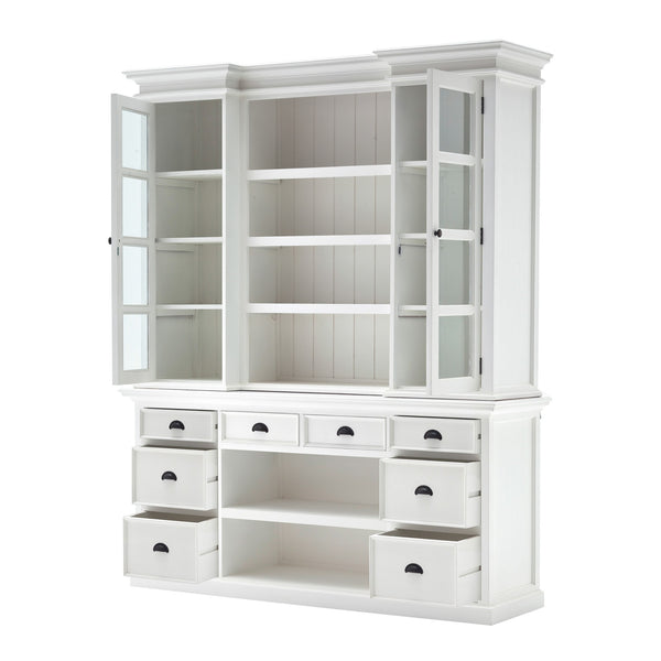Homeroots 87" White Wood Bookcase With Glass Doors Drawers And Baskets   397667