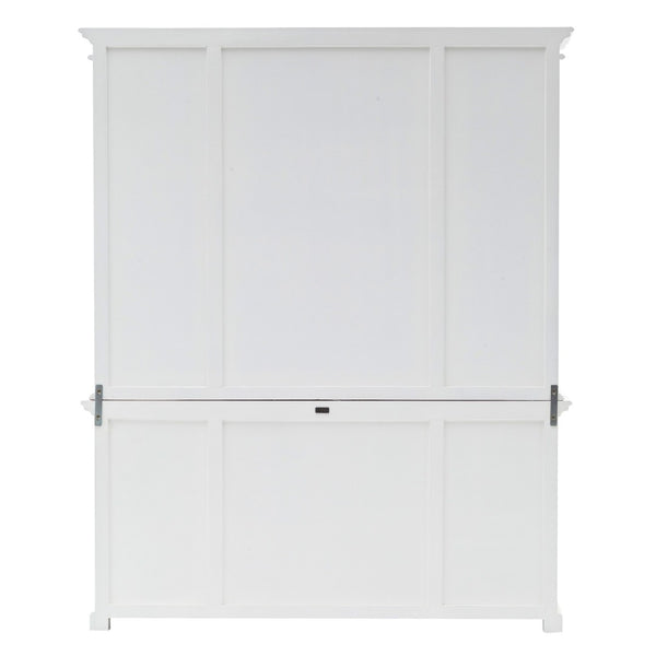 HomeRoots 87" White Wood Bookcase with Glass Doors, Drawers & Rattan Baskets for Stylish Storage Solutions 397667