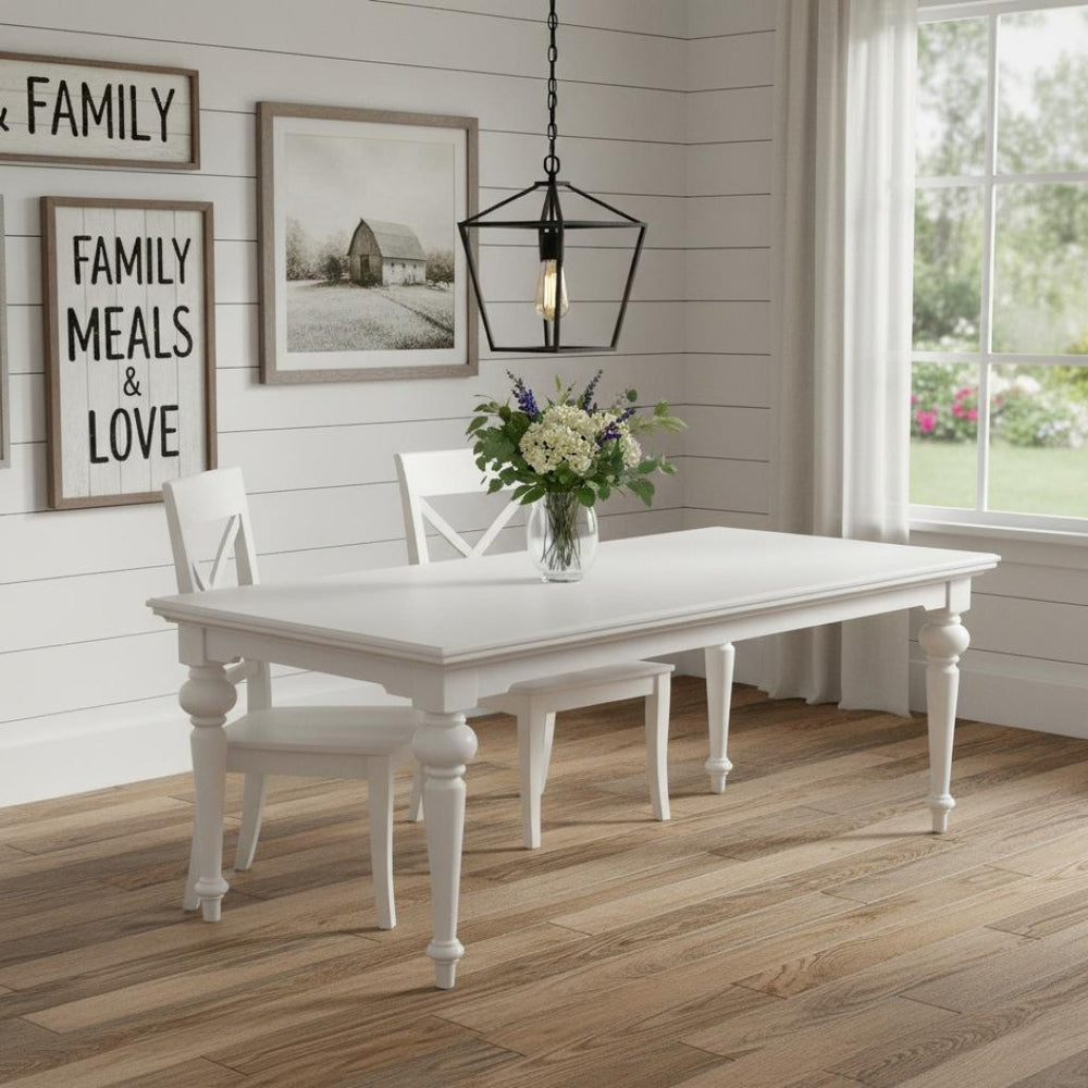 HomeRoots 94" White Solid Wood Dining Table - Farmhouse Charm, Distressed Finish, Seats 8, Fully Assembled! 397668
