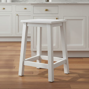 HomeRoots 20" White Solid Wood Backless Bar Chair - Modern, Lightweight Design for Kitchen & Dining Spaces 397672