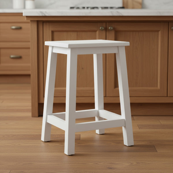 HomeRoots 20" White Solid Wood Backless Bar Chair - Modern, Lightweight Design for Kitchen & Dining Spaces 397672