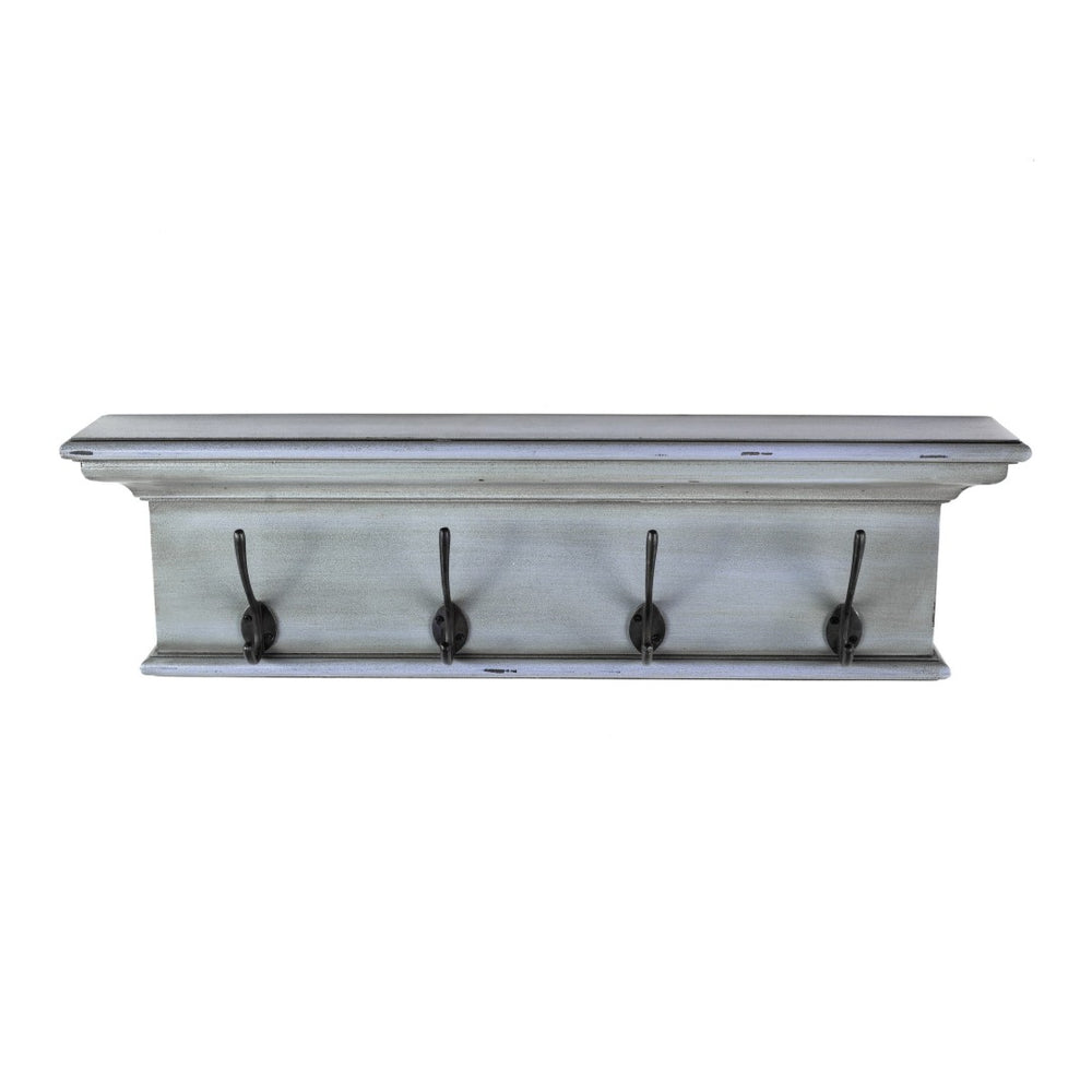 HomeRoots 28" Handcrafted Black and Blue Solid Wood Coat Rack with Shelving - Rustic Vintage Style Decor 397678