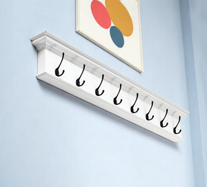 HomeRoots 51" White Solid Wood Coat Rack with 8 Antique Brass Hooks & Shelf - Stylish Entryway Storage Solution 397682