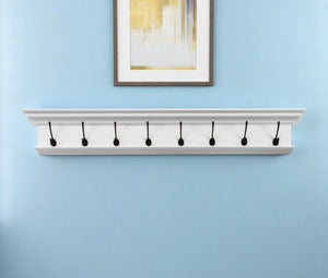 Homeroots 51" White Solid Wood Coat Rack With Eight Hooks & Shelf For Stylish Entryway Organization   397682