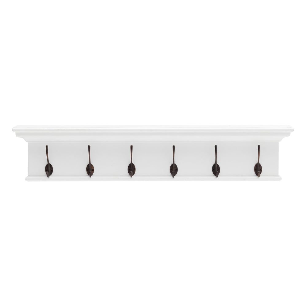 Homeroots 39" Classic White Wood Six Hook Hanging Coat Rack  Mahogany 397696
