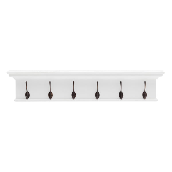 Homeroots 39" Classic White Wood Six Hook Hanging Coat Rack  Mahogany 397696