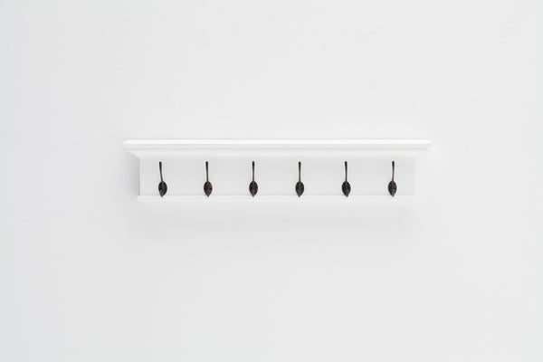 Homeroots 39" Classic White Wood Six Hook Hanging Coat Rack  Mahogany 397696