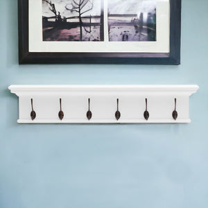 Homeroots 39" Classic White Wood Six Hook Hanging Coat Rack  Mahogany 397696