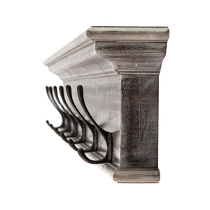 Homeroots 39" Rustic Brown Gray Wash Wood Six Hook Hanging Coat Rack  Mahogany 397697