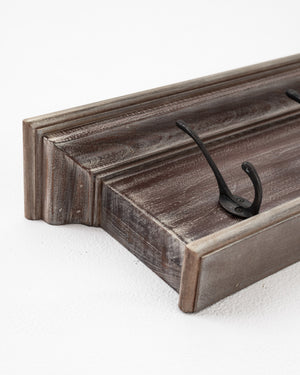 Homeroots 39" Rustic Brown Gray Wash Wood Six Hook Hanging Coat Rack  Mahogany 397697